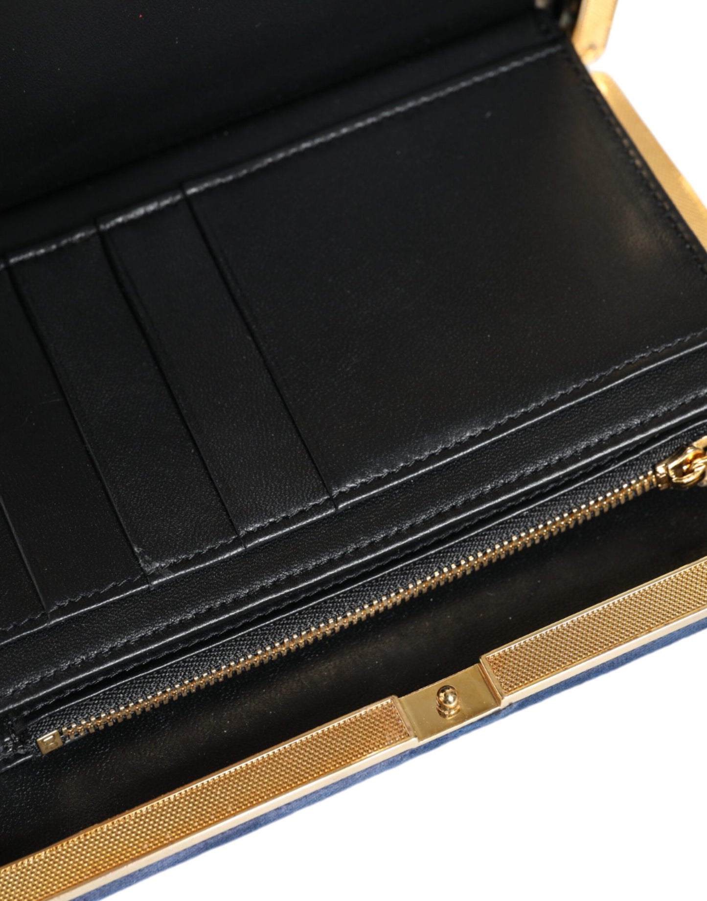 Sac à main de soirée Dolce & Gabbana en velours bleu avec cadre doré
