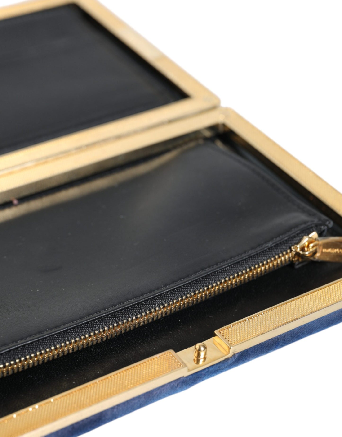 Sac à main de soirée Dolce & Gabbana en velours bleu avec cadre doré