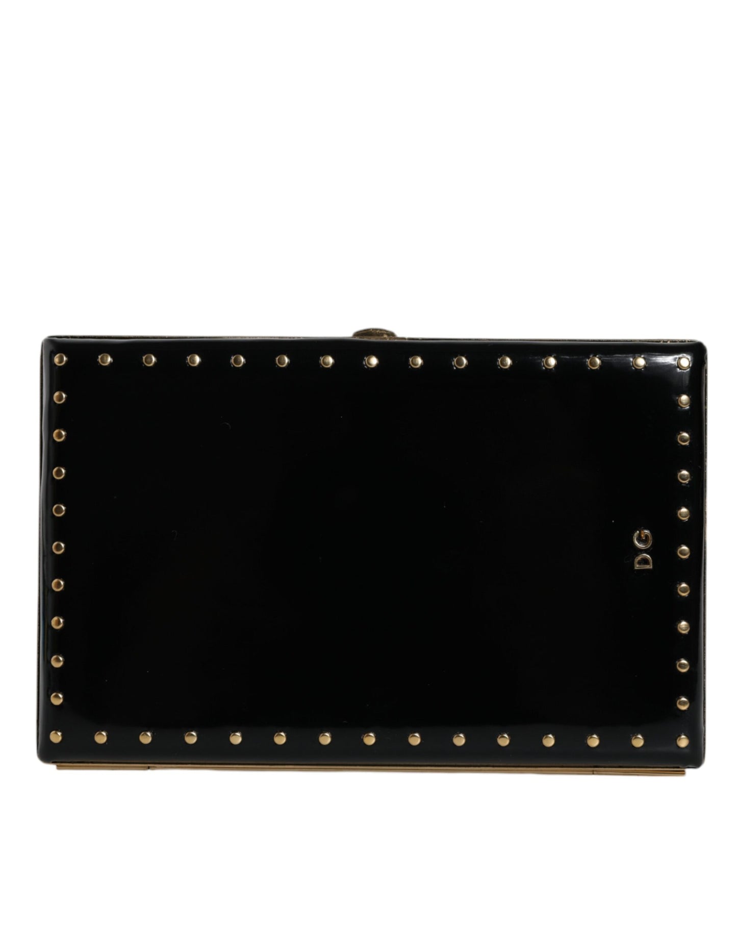 Sac à main de soirée Dolce & Gabbana en cuir noir avec clous et cadre doré