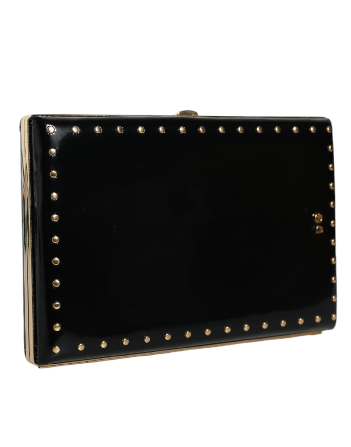 Sac à main de soirée Dolce & Gabbana en cuir noir avec clous et cadre doré