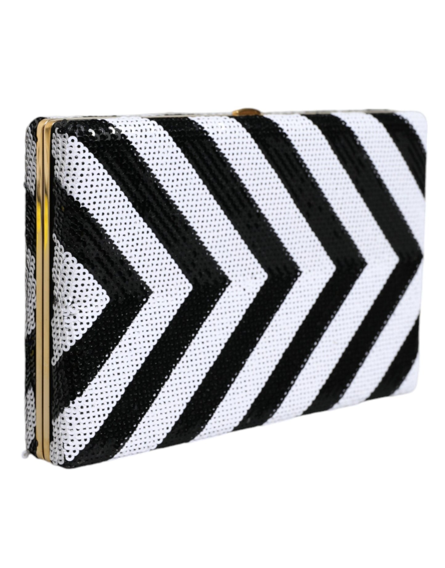 Sac à main de soirée Dolce & Gabbana à cadre noir, blanc et doré