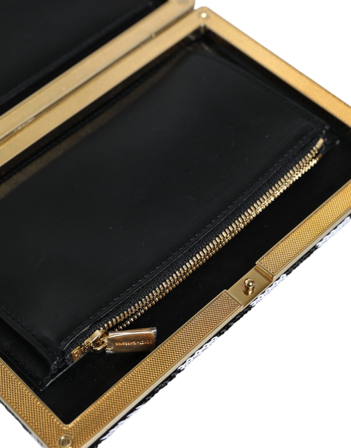 Sac à main de soirée Dolce & Gabbana à cadre noir, blanc et doré