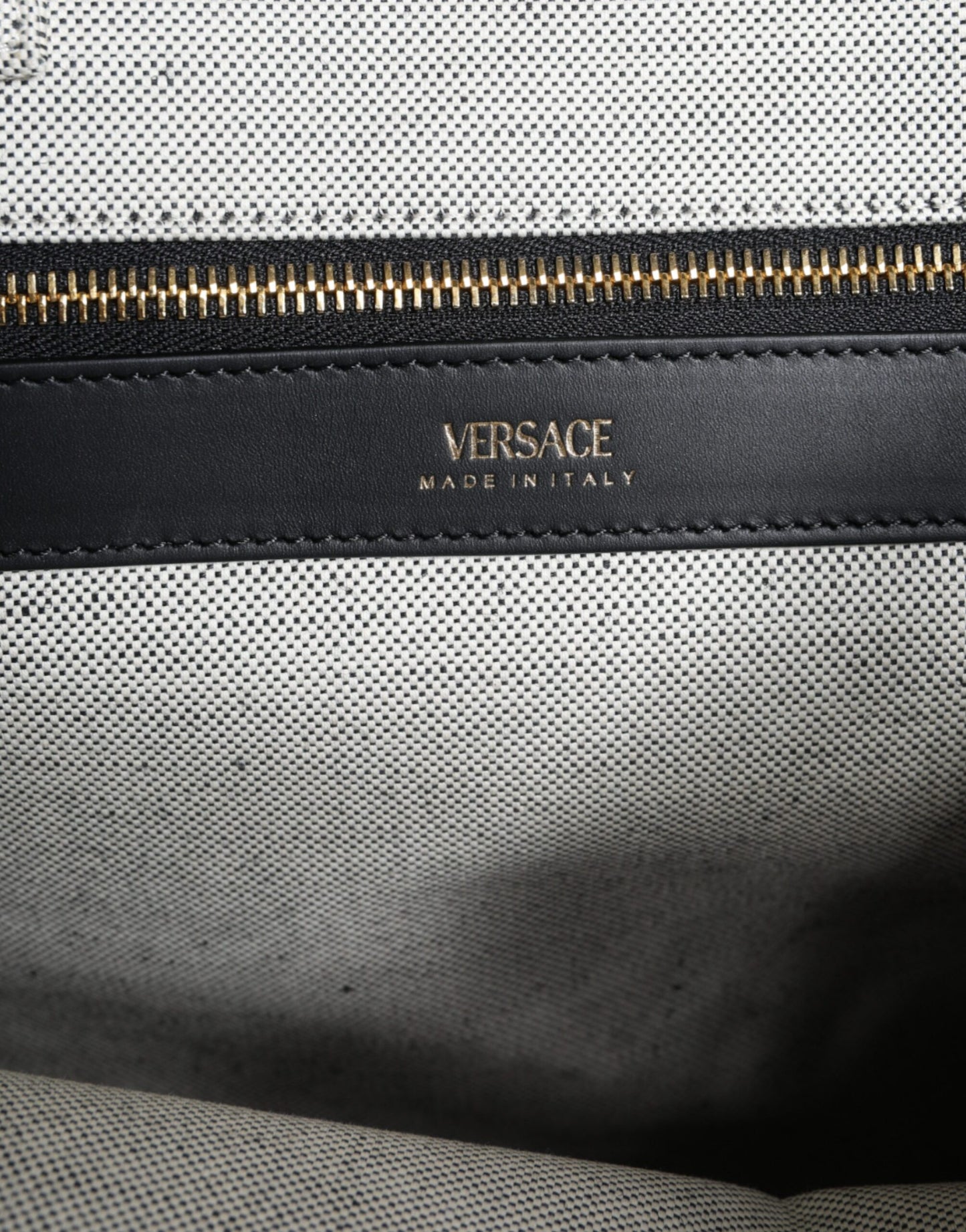 Sac fourre-tout à bandoulière en toile et cuir blanc avec logo Versace