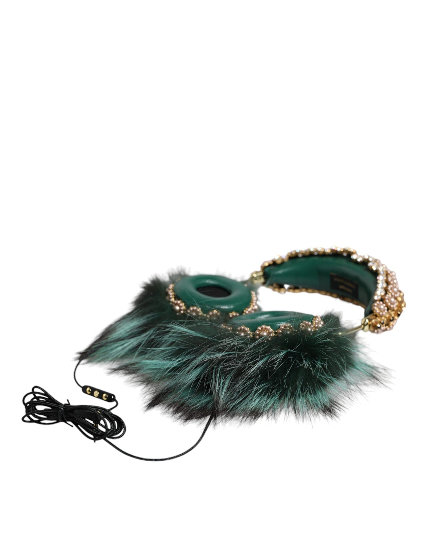 Casque audio auxiliaire Dolce & Gabbana en fourrure de cristal vert et or