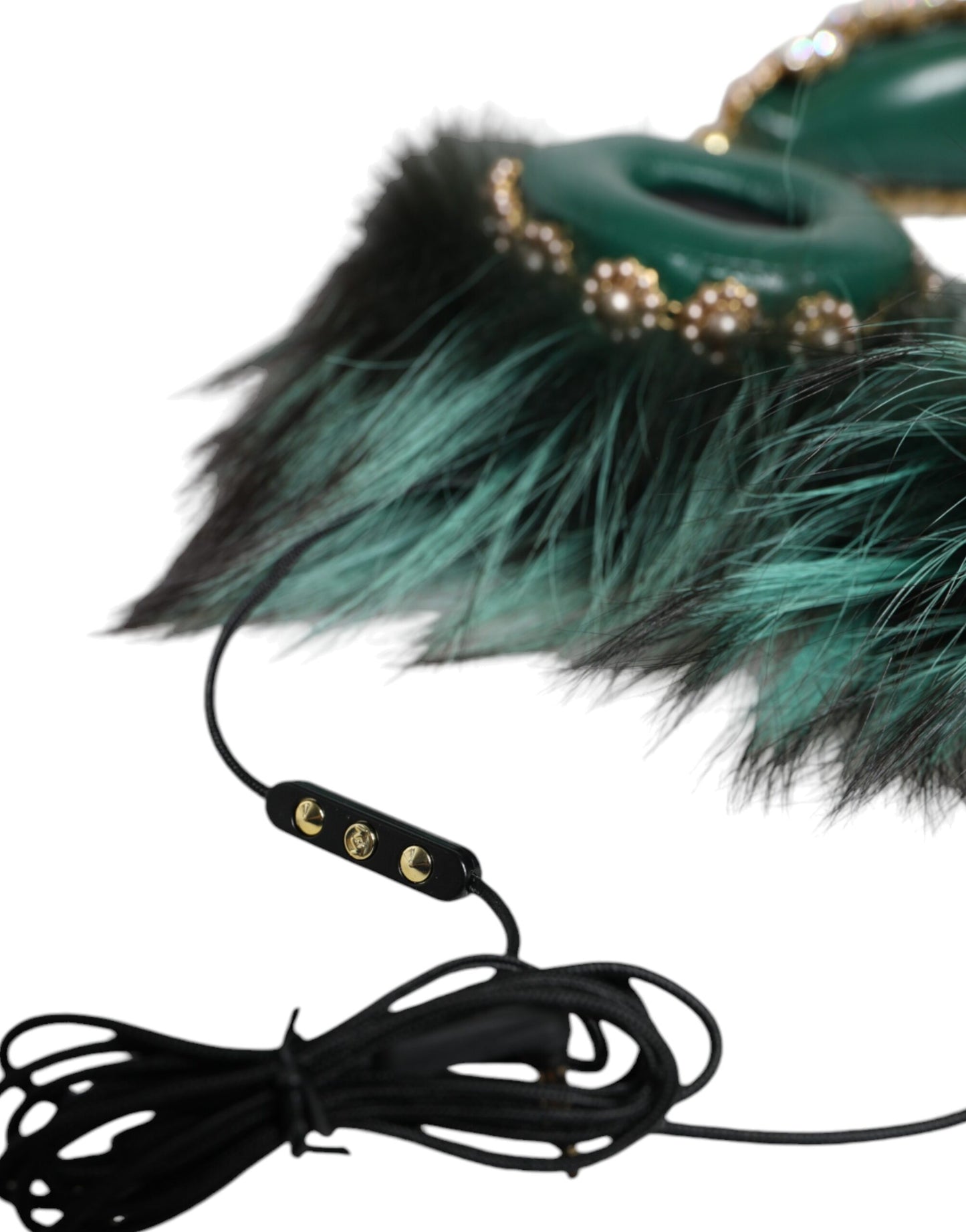 Casque audio auxiliaire Dolce & Gabbana en fourrure de cristal vert et or