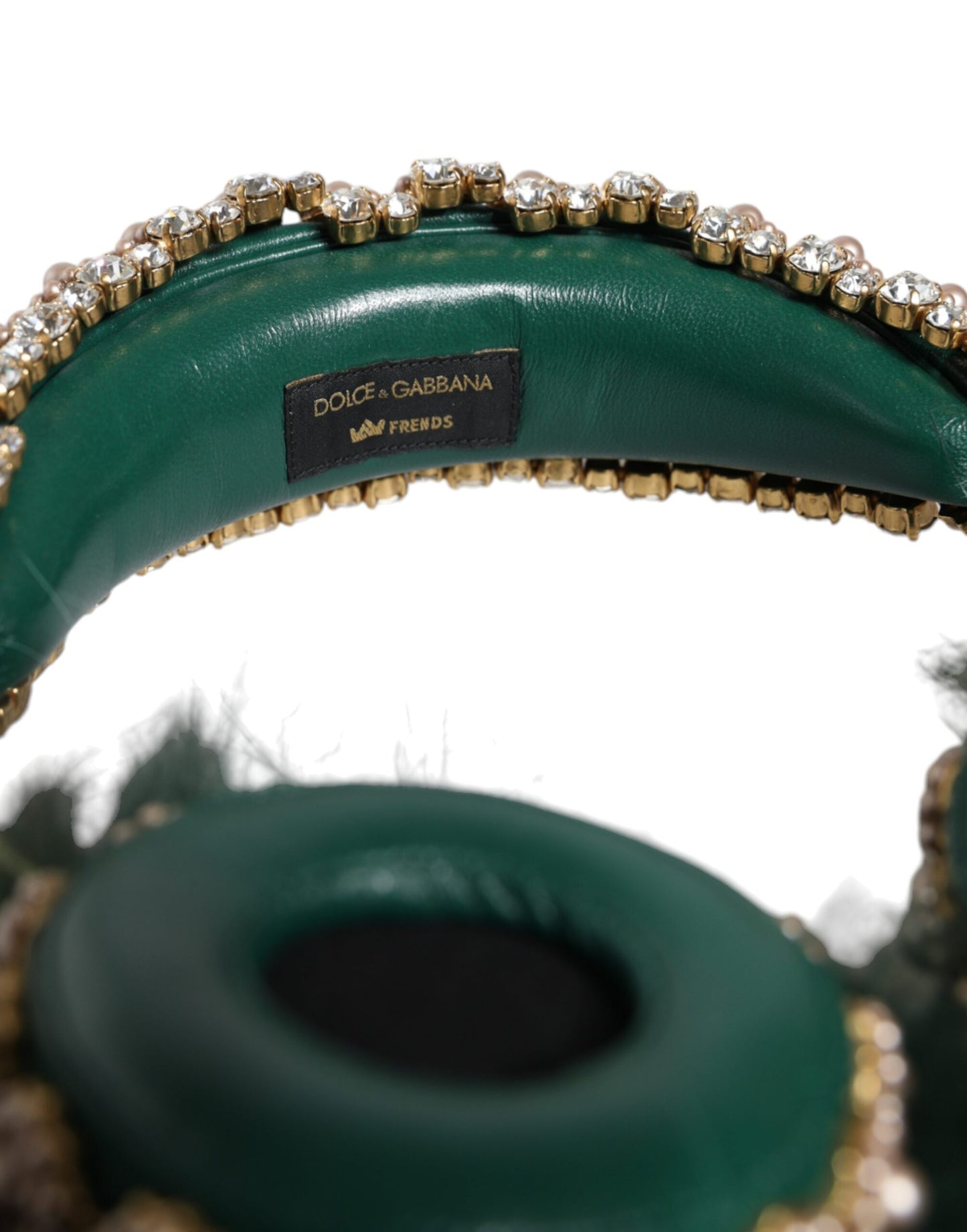Casque audio auxiliaire Dolce & Gabbana en fourrure de cristal vert et or