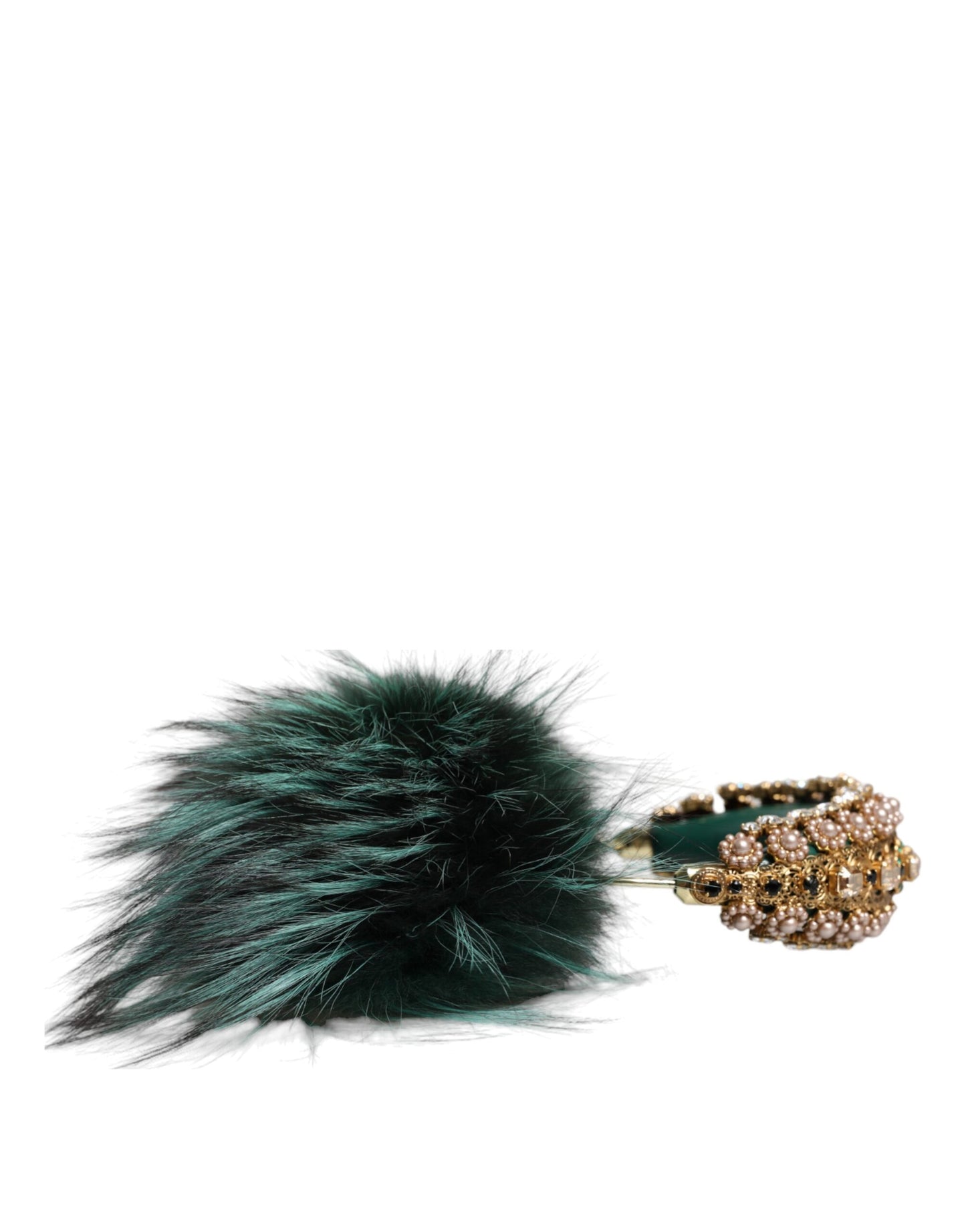 Casque audio auxiliaire Dolce & Gabbana en fourrure de cristal vert et or