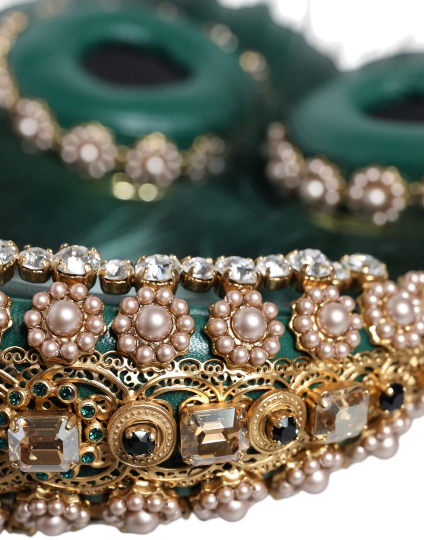 Casque audio auxiliaire Dolce & Gabbana en fourrure de cristal vert et or