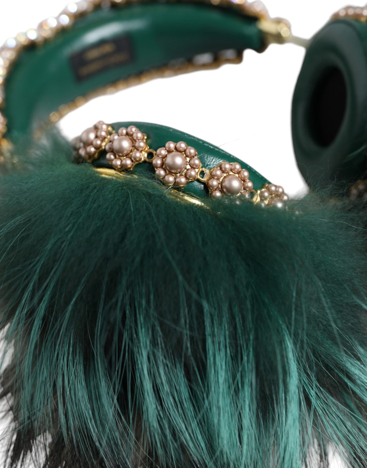 Casque audio auxiliaire Dolce & Gabbana en fourrure de cristal vert et or