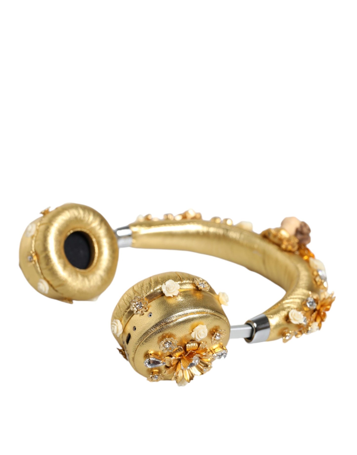 Casque audio Dolce & Gabbana en cuir doré avec motif floral et cristaux Angel