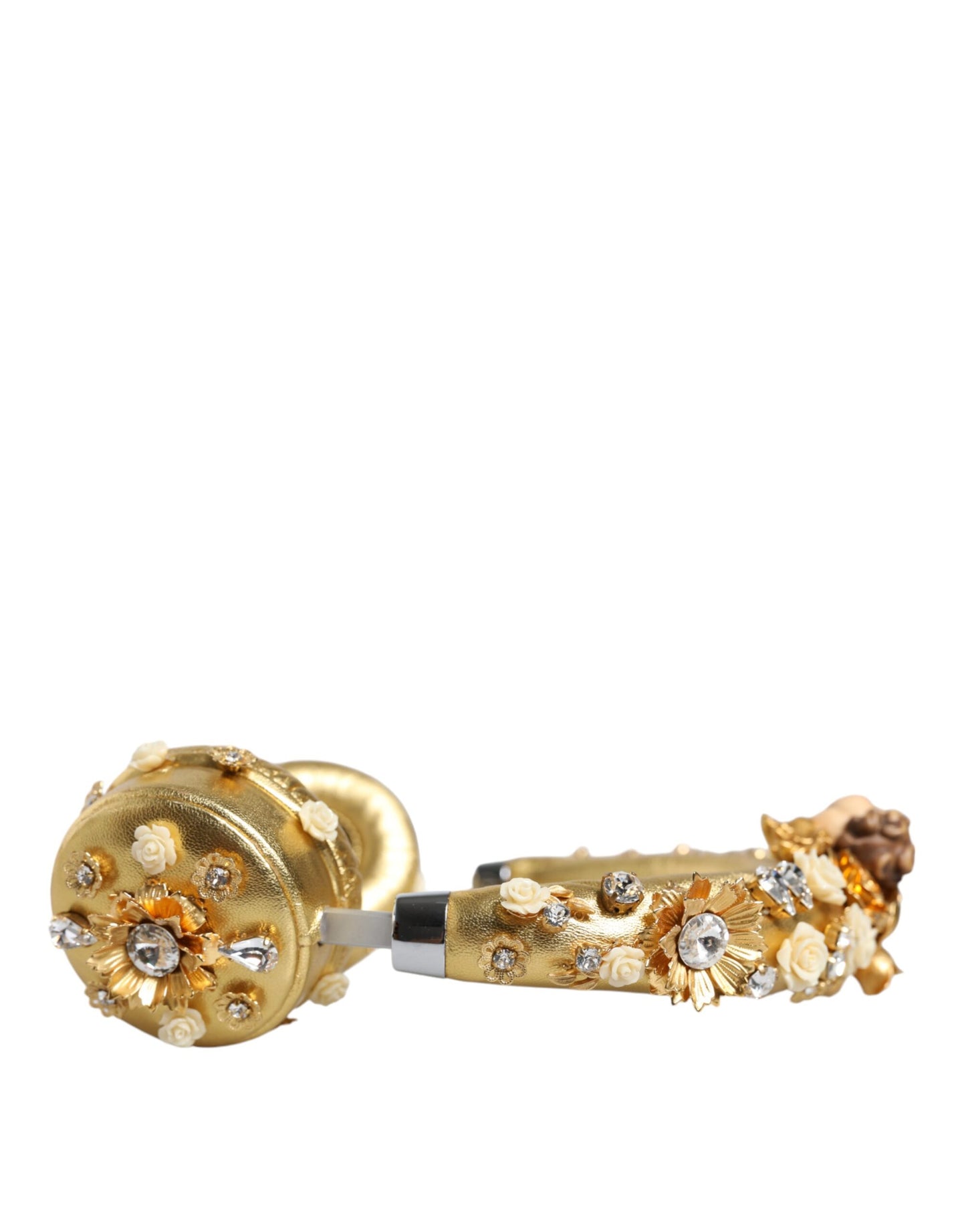 Casque audio Dolce & Gabbana en cuir doré avec motif floral et cristaux Angel