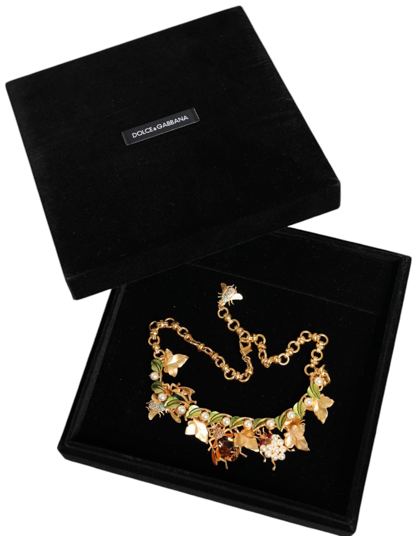 Collier Dolce & Gabbana avec pendentif en forme d'insecte en cristal et laiton doré
