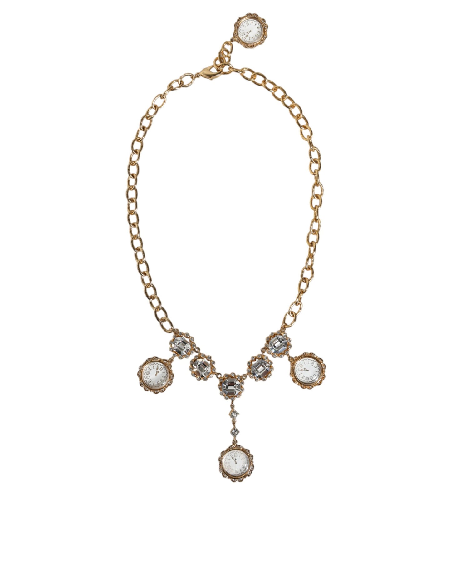 Collier Dolce & Gabbana avec chaîne en or, horloge en laiton et cristal