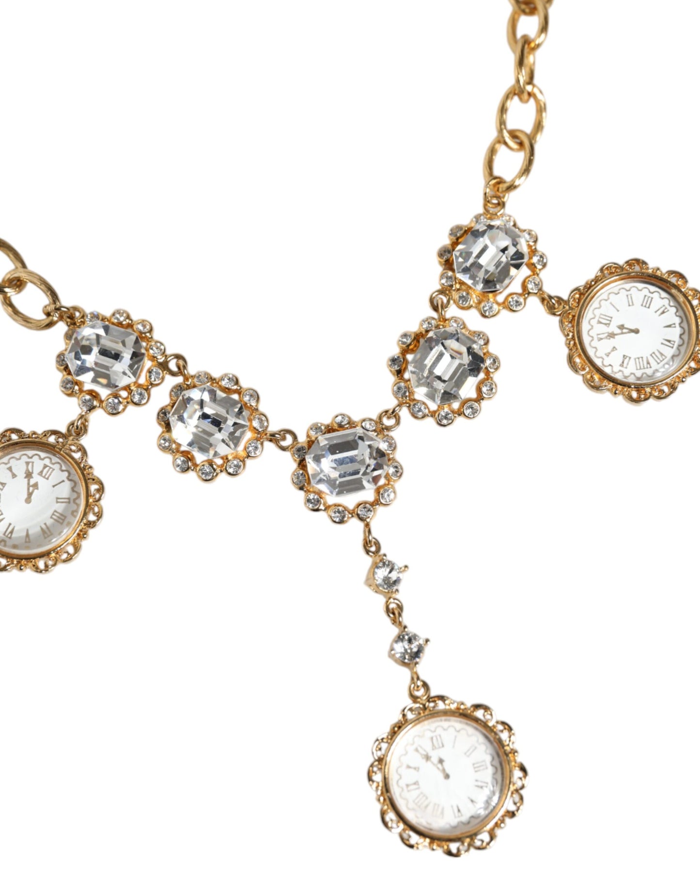 Collier Dolce & Gabbana avec chaîne en or, horloge en laiton et cristal
