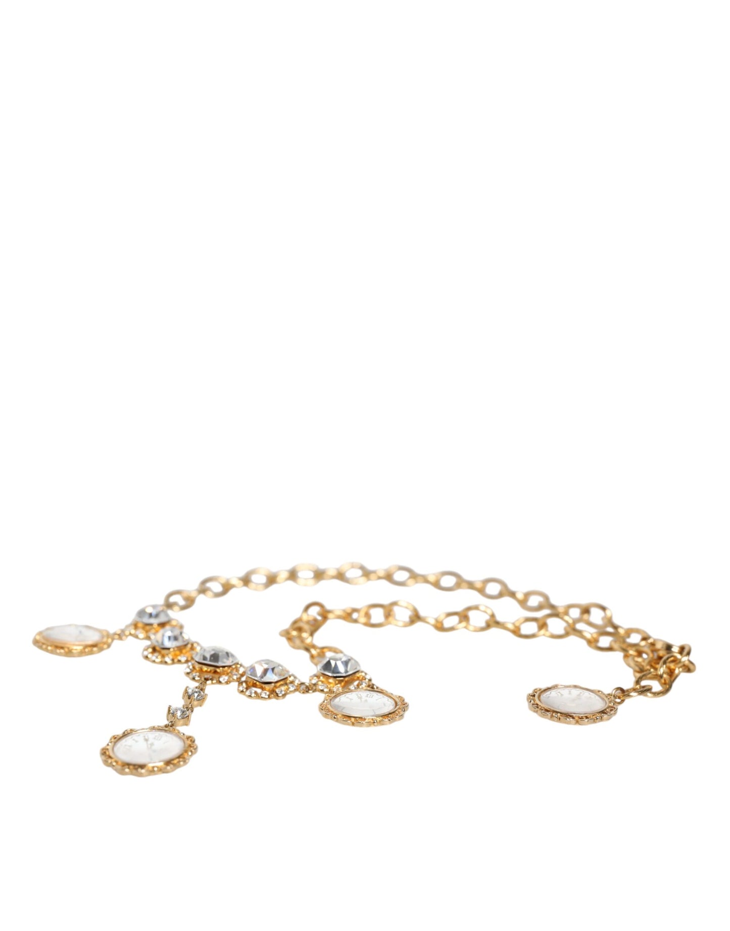 Collier Dolce & Gabbana avec chaîne en or, horloge en laiton et cristal
