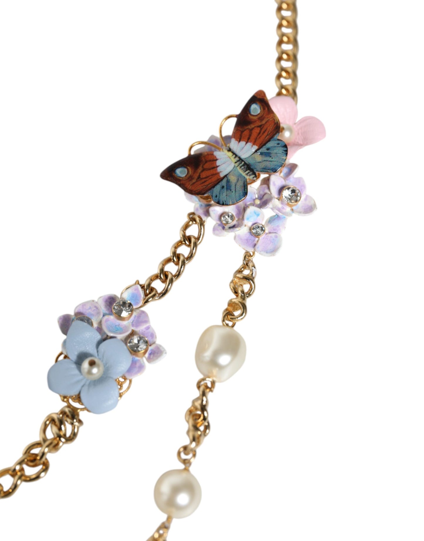 Collier Dolce & Gabbana en laiton doré avec perles en cristal superposées et motif floral