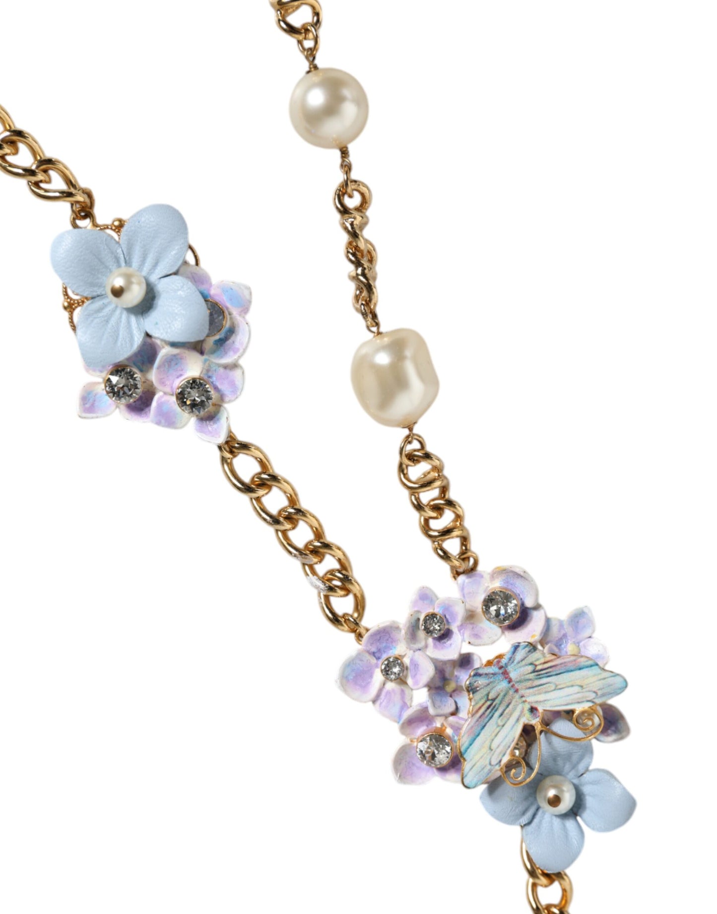 Collier Dolce & Gabbana en laiton doré avec perles en cristal superposées et motif floral