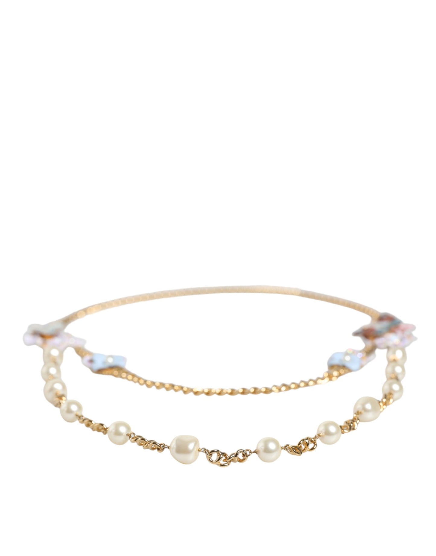 Collier Dolce & Gabbana en laiton doré avec perles en cristal superposées et motif floral