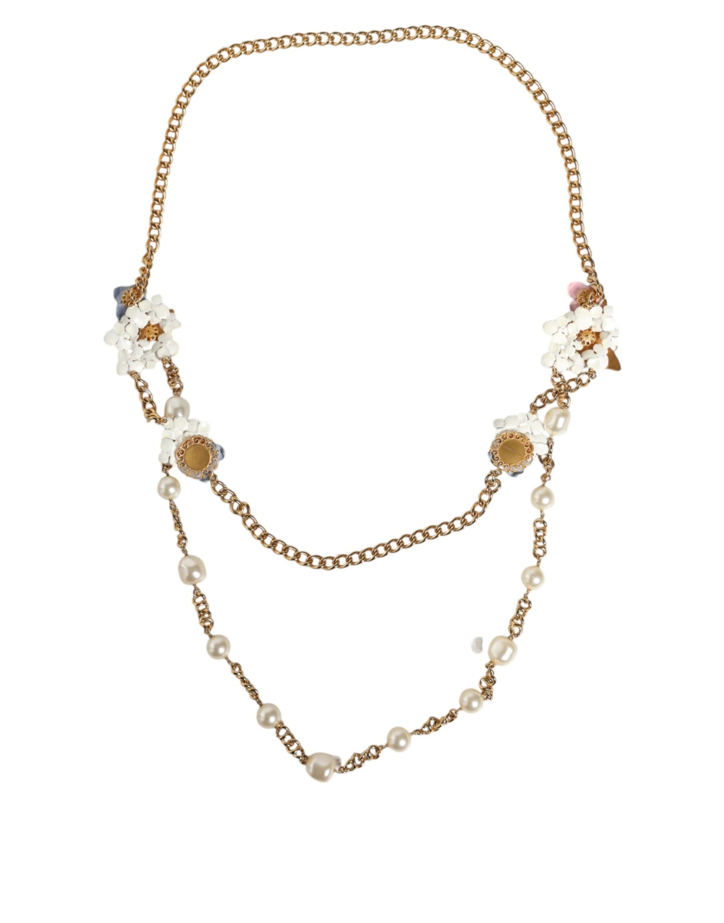 Collier Dolce & Gabbana en laiton doré avec perles en cristal superposées et motif floral