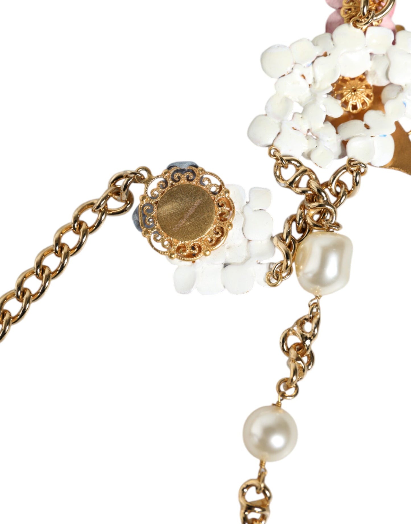 Collier Dolce & Gabbana en laiton doré avec perles en cristal superposées et motif floral
