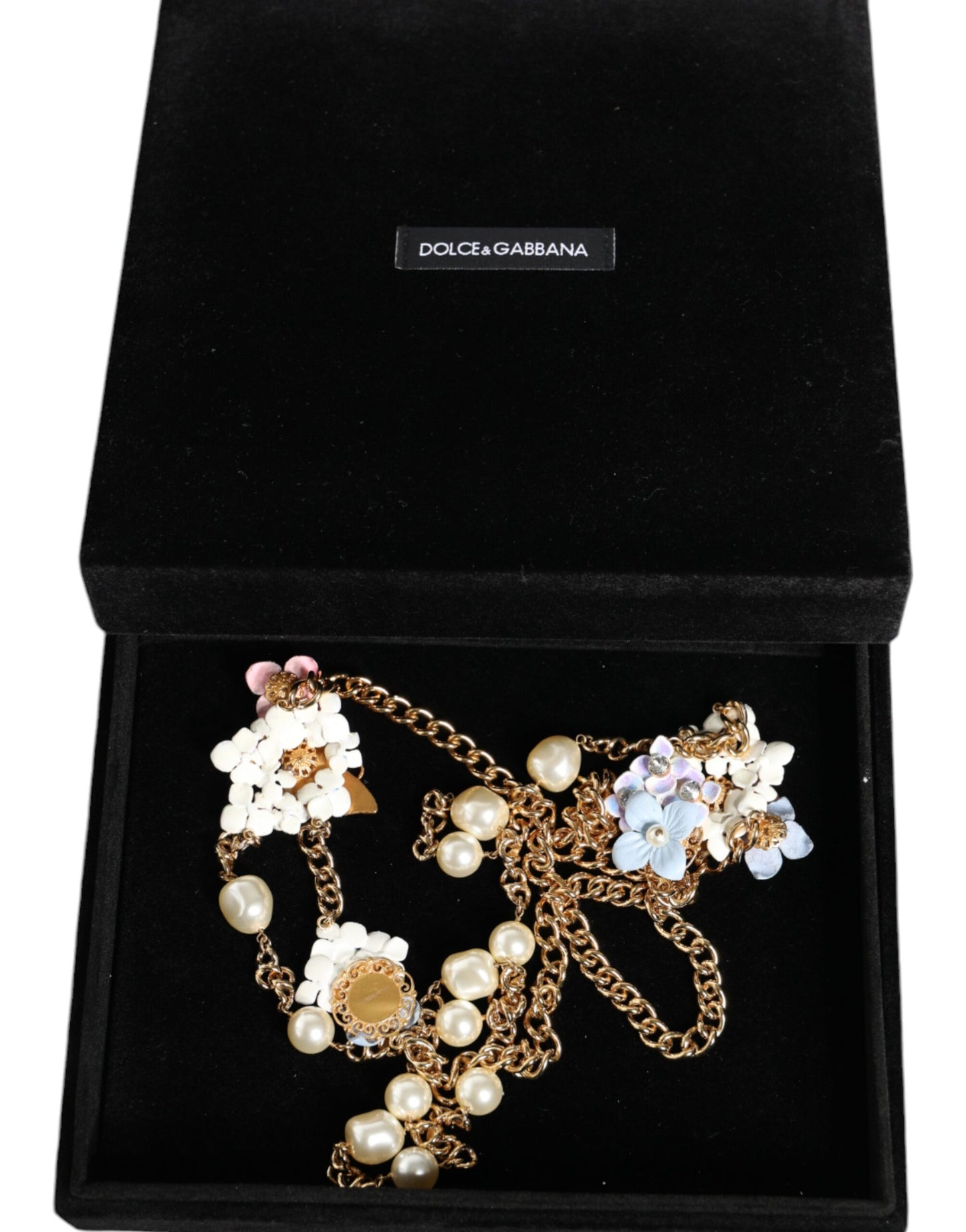 Collier Dolce & Gabbana en laiton doré avec perles en cristal superposées et motif floral
