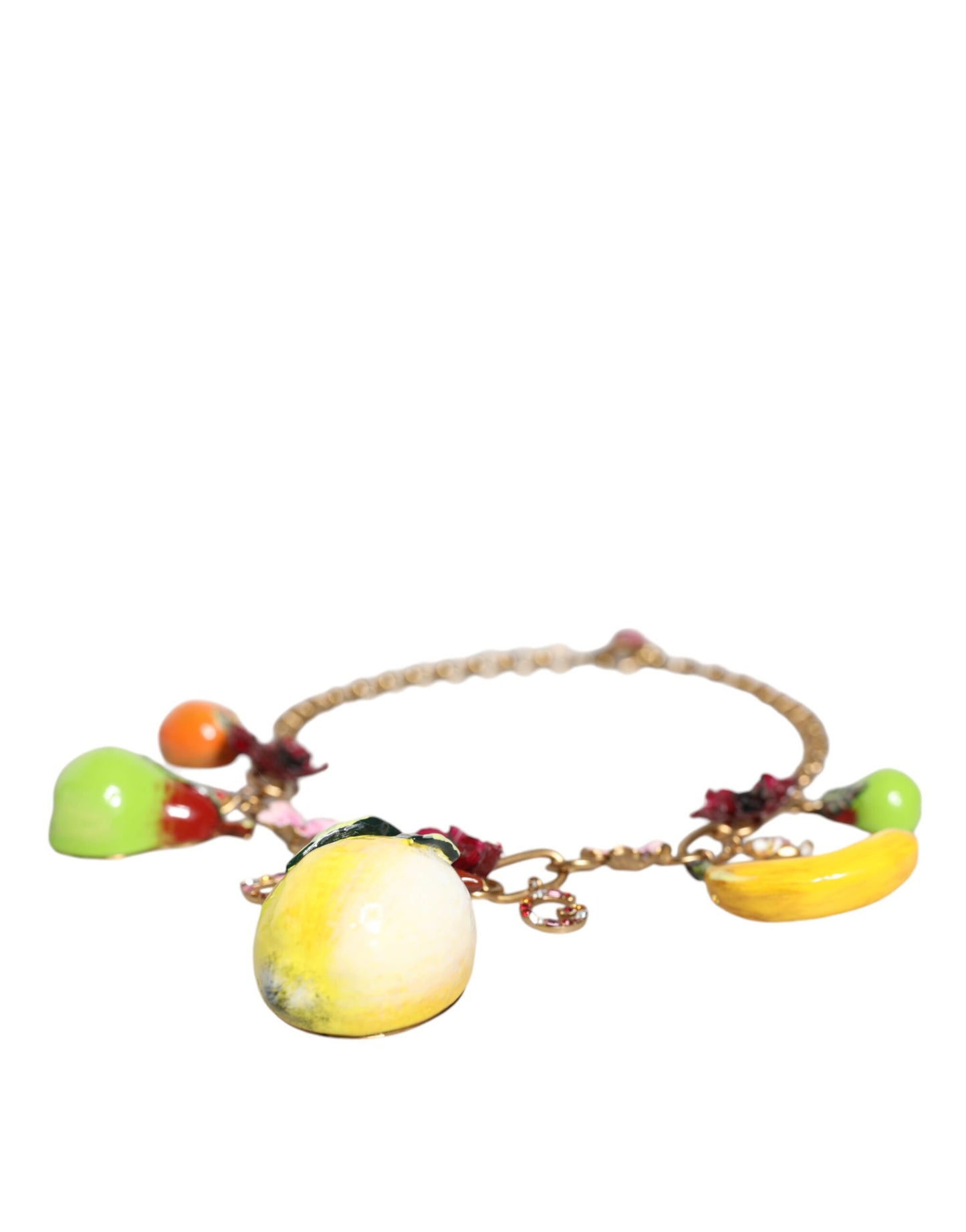 Collier Dolce & Gabbana avec pendentifs en laiton doré et logo en cristal et fleurs