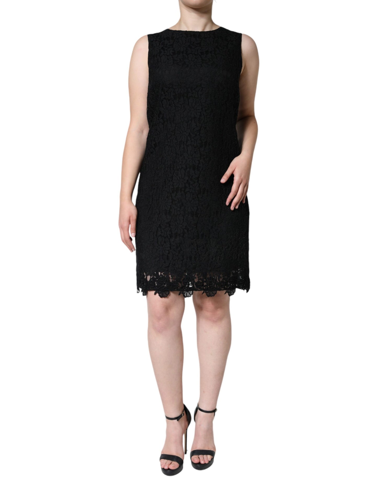 Mini-robe fourreau sans manches en dentelle florale noire Dolce & Gabbana