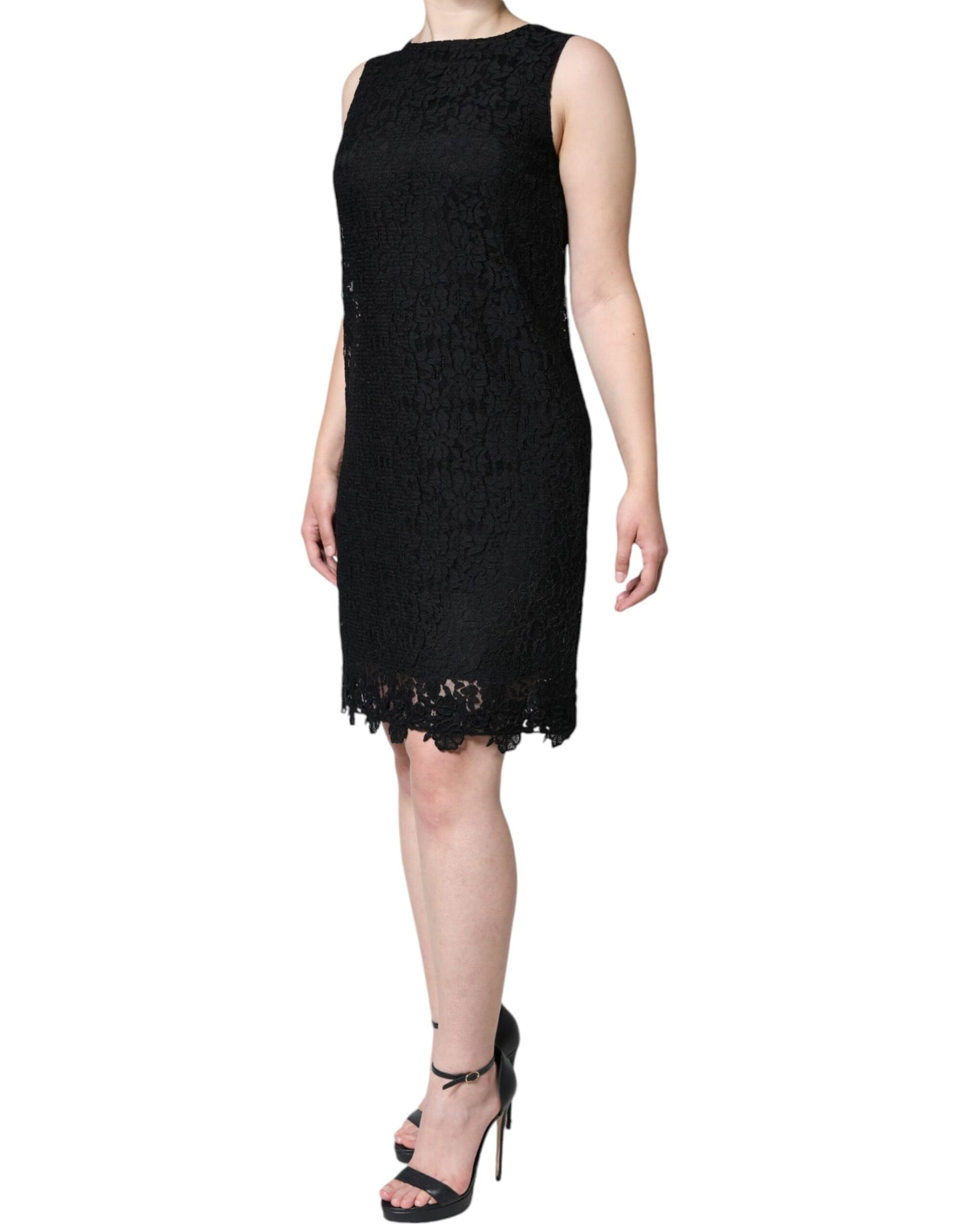 Mini-robe fourreau sans manches en dentelle florale noire Dolce & Gabbana
