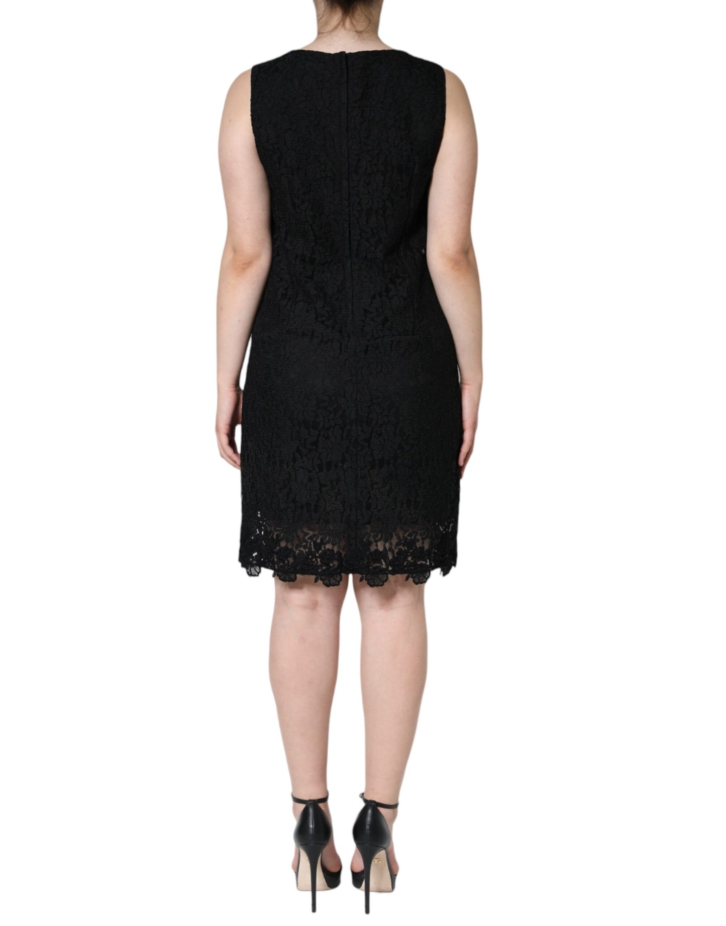 Mini-robe fourreau sans manches en dentelle florale noire Dolce & Gabbana