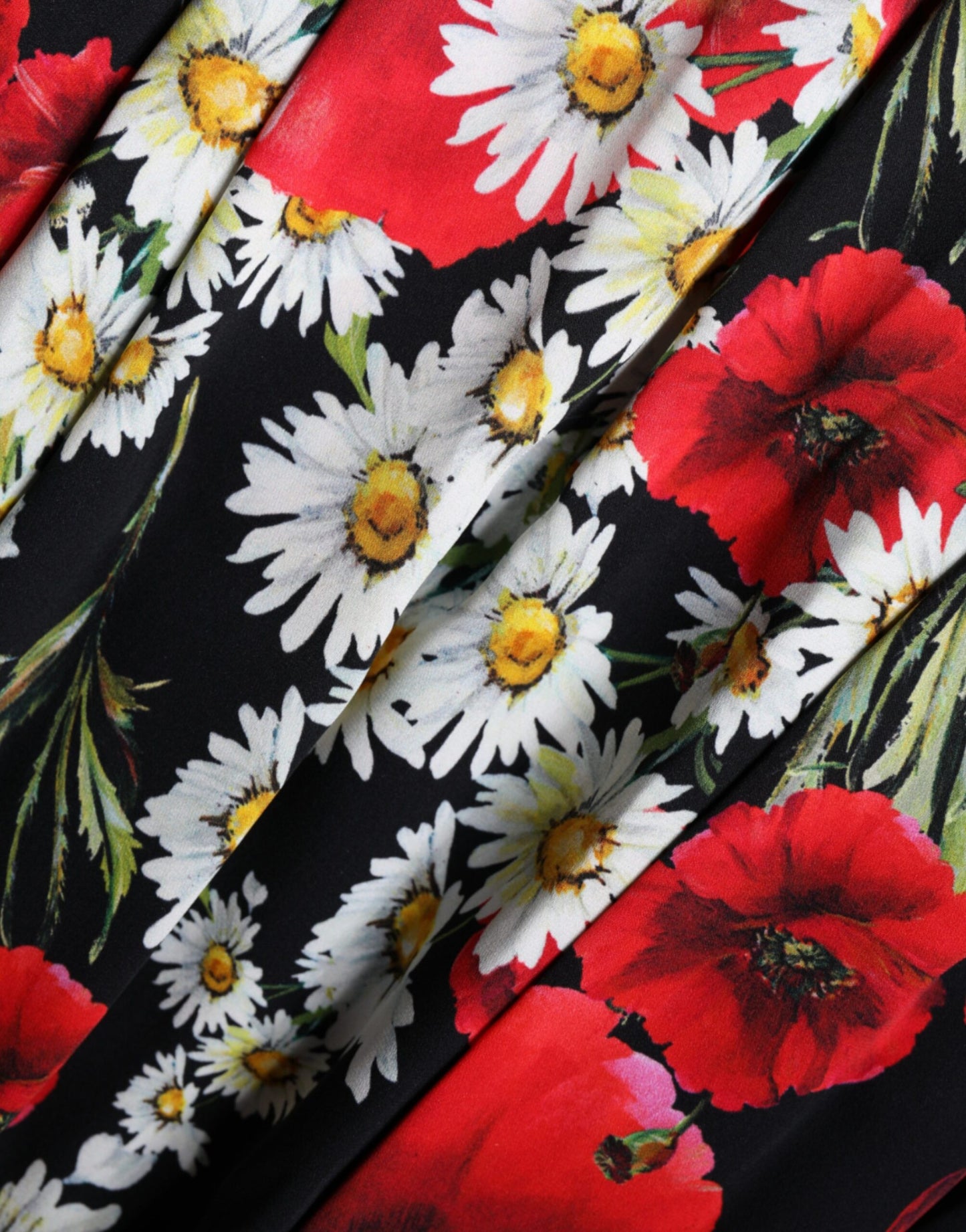 Dolce & Gabbana – Langes, ärmelloses Seidenkleid mit Blumenmuster in Schwarz