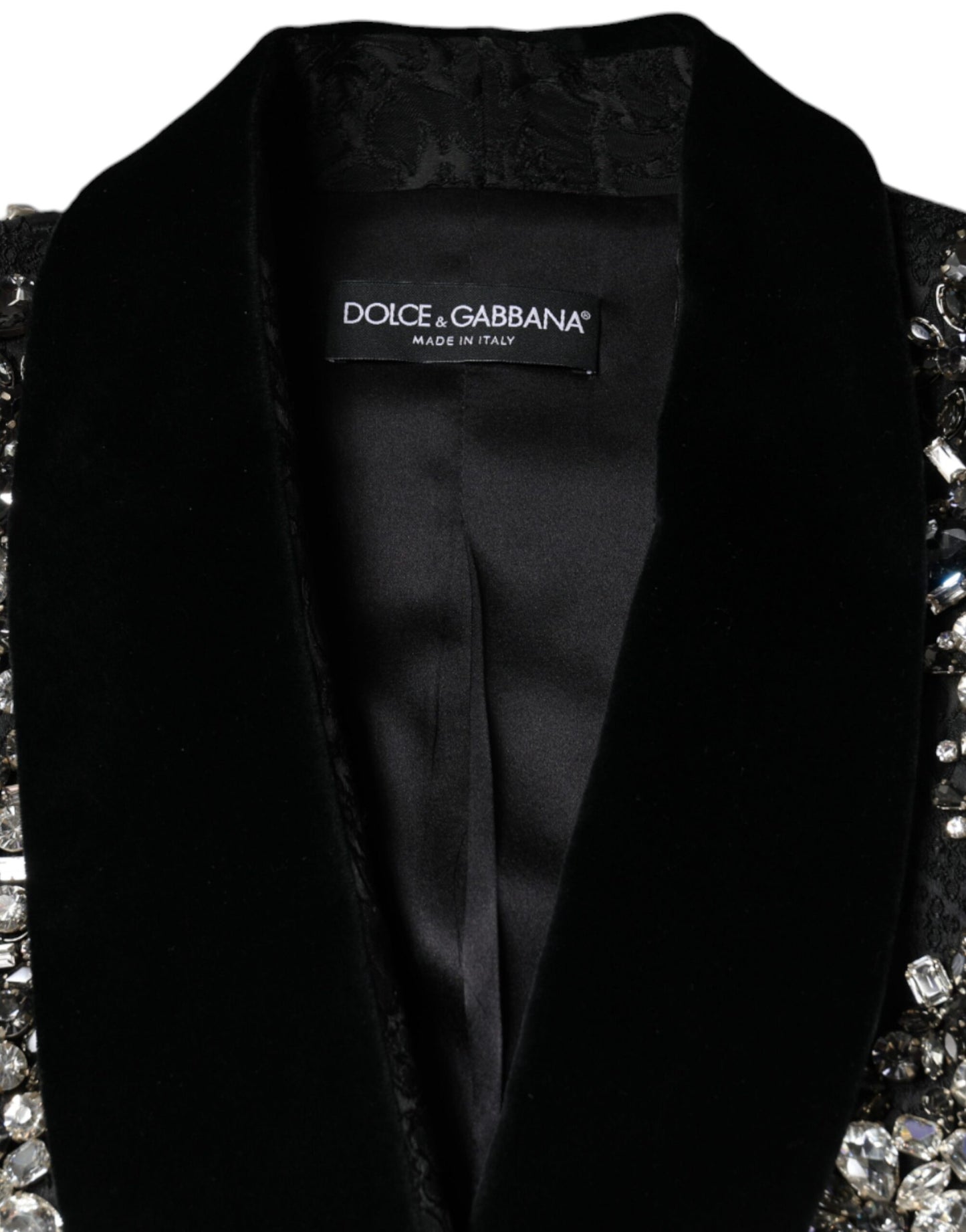Dolce & Gabbana – Schwarzer Jacquard-Blazer mit Kristallblumenmuster