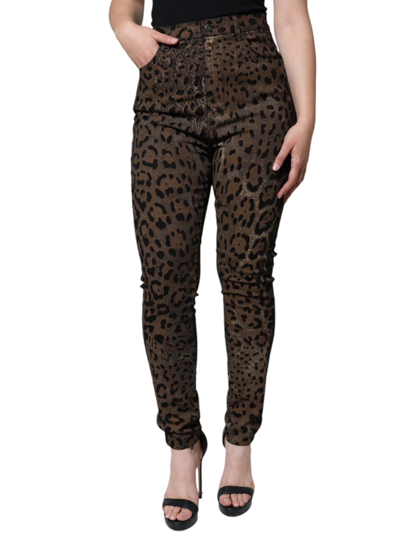 Jean skinny en coton léopard marron Dolce & Gabbana