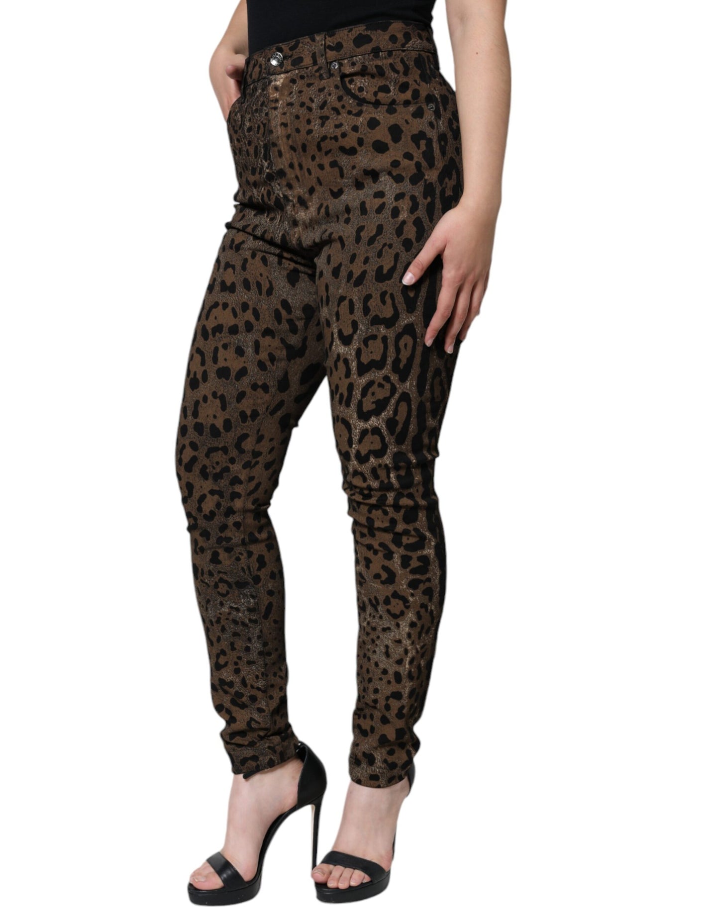 Jean skinny en coton léopard marron Dolce & Gabbana