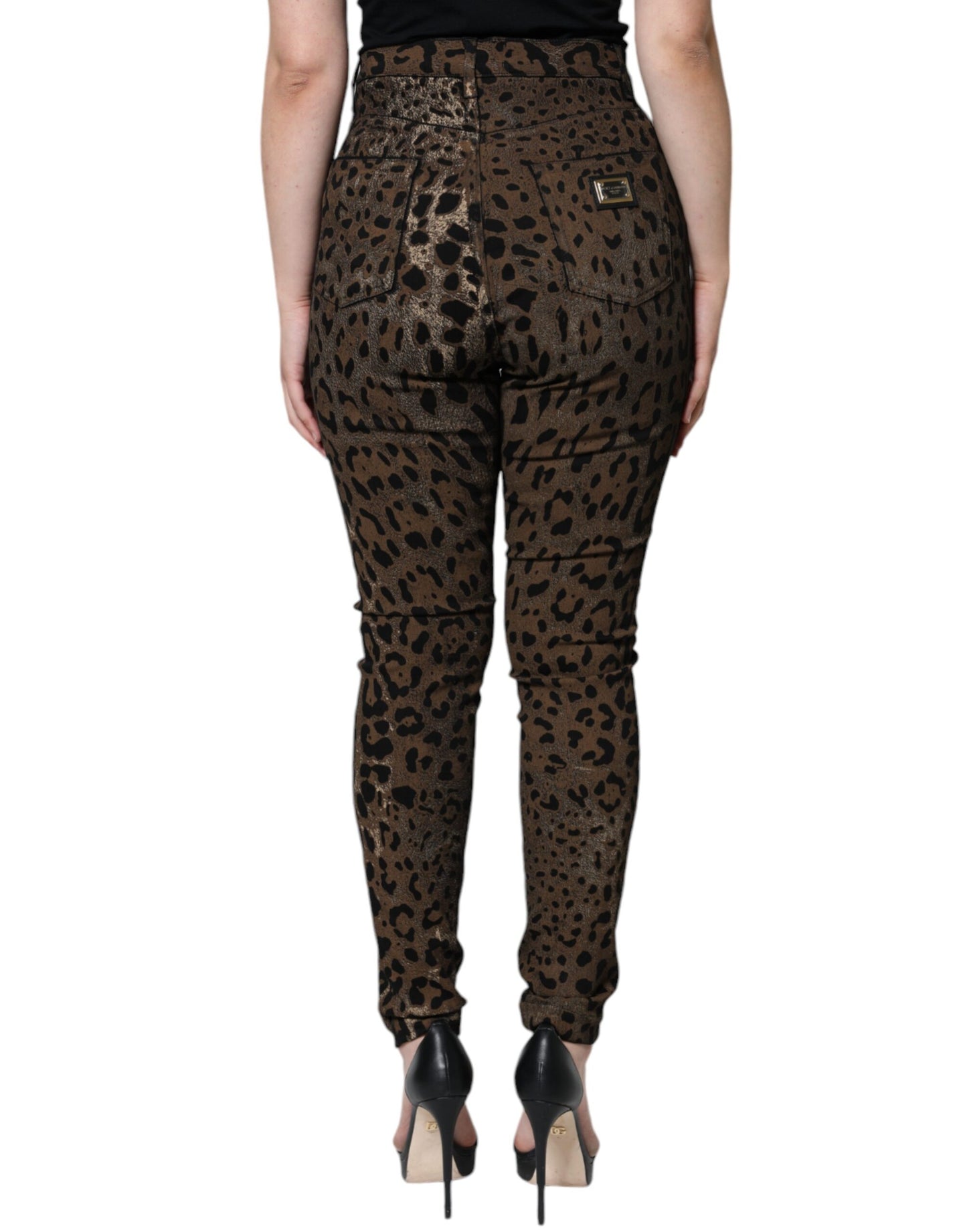 Jean skinny en coton léopard marron Dolce & Gabbana