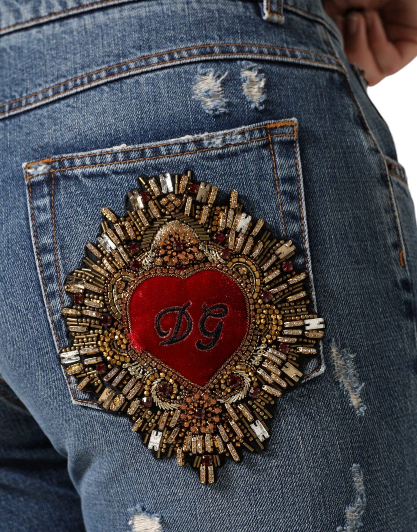 Dolce & Gabbana – Zerfetzte Boyfriend-Jeans aus blauer Baumwolle