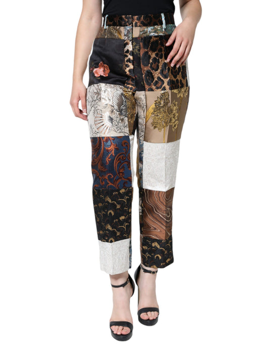 Pantalon taille haute en jacquard patchwork multicolore Dolce & Gabbana