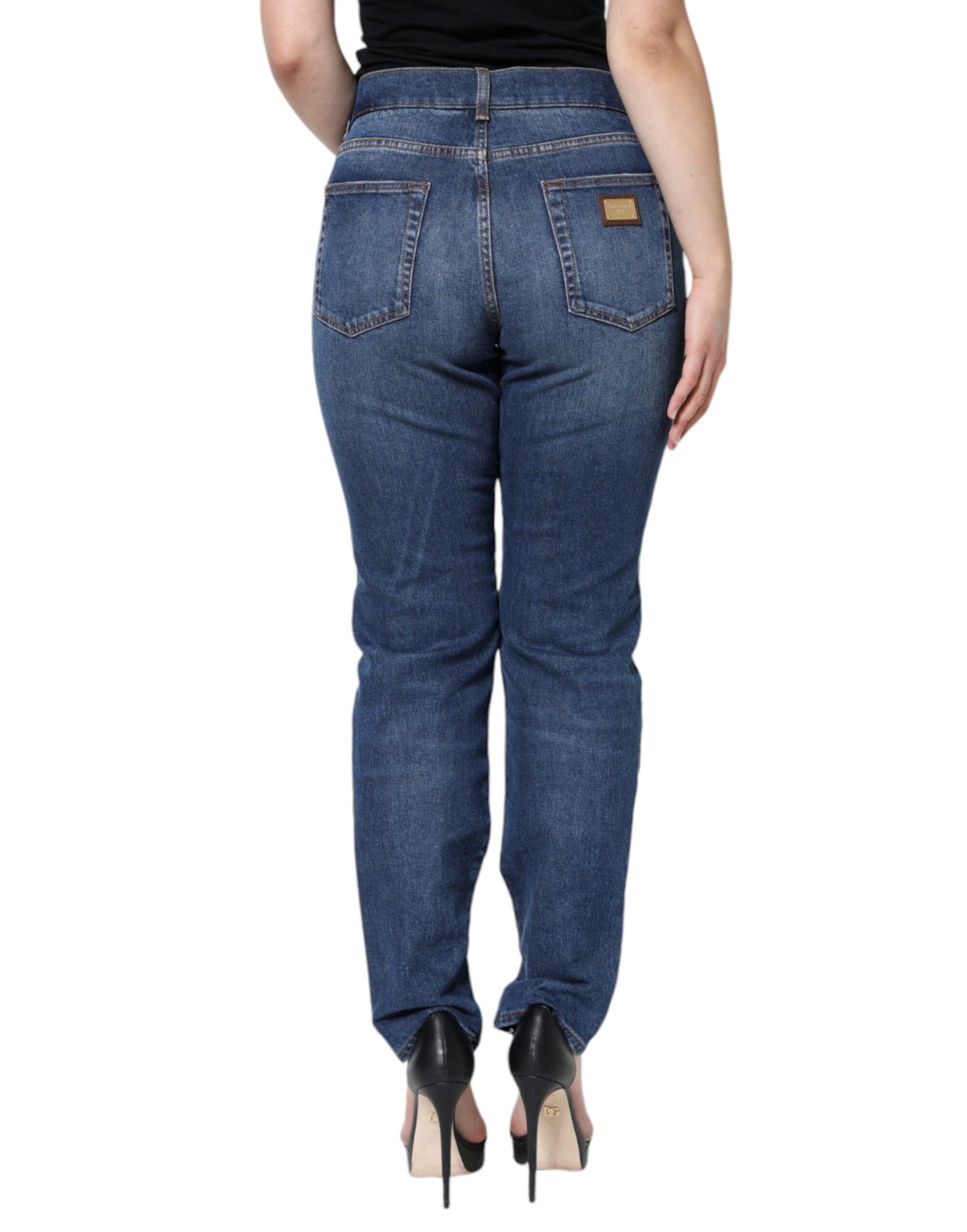 Jean skinny en denim noir à dentelle florale Dolce & Gabbana