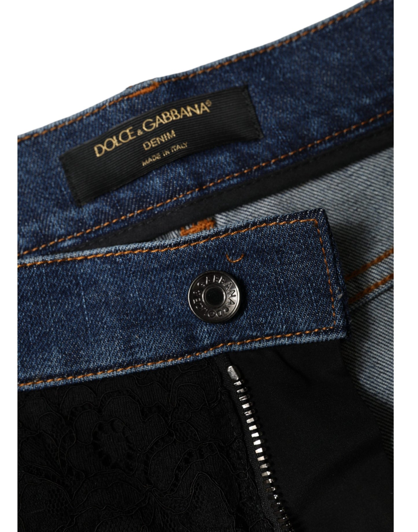 Jean skinny en denim noir à dentelle florale Dolce & Gabbana