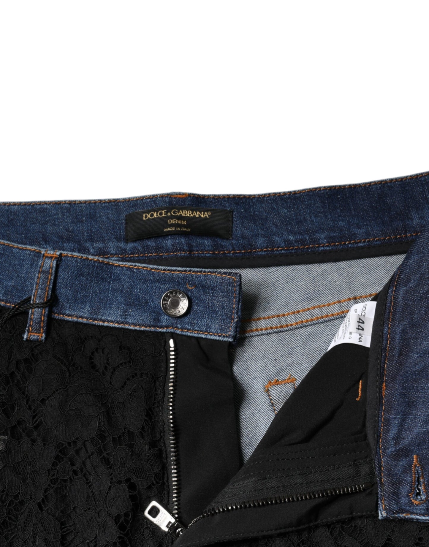Jean skinny en denim noir à dentelle florale Dolce & Gabbana