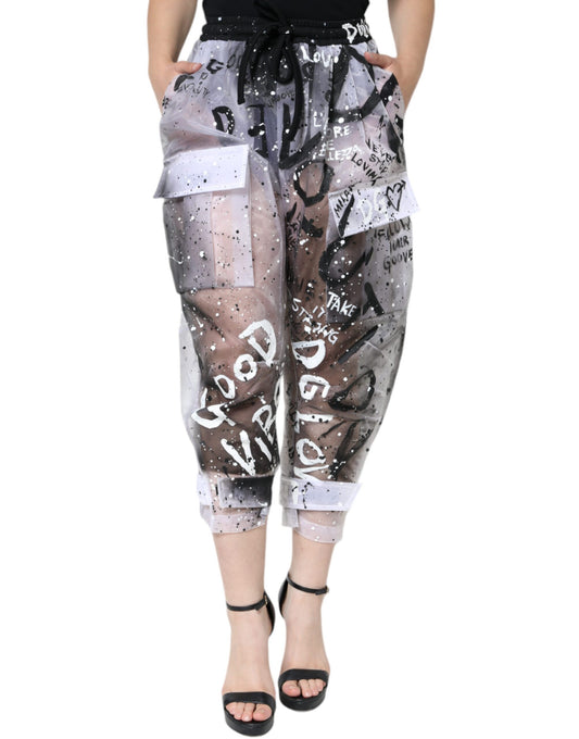 Dolce & Gabbana – Weiße, durchsichtige Cargohose mit kurzem Logo
