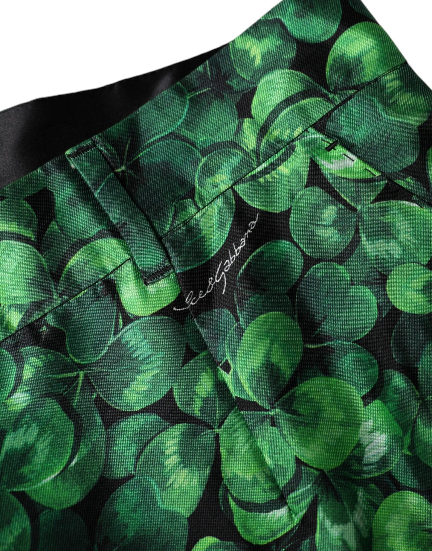 Pantalon fuselé taille haute en satin de soie Green Clover de Dolce & Gabbana