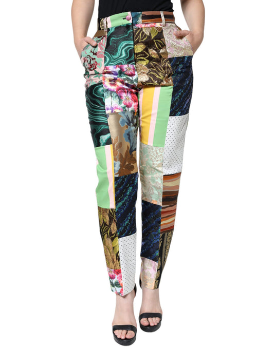 Pantalon taille haute en jacquard patchwork multicolore Dolce & Gabbana