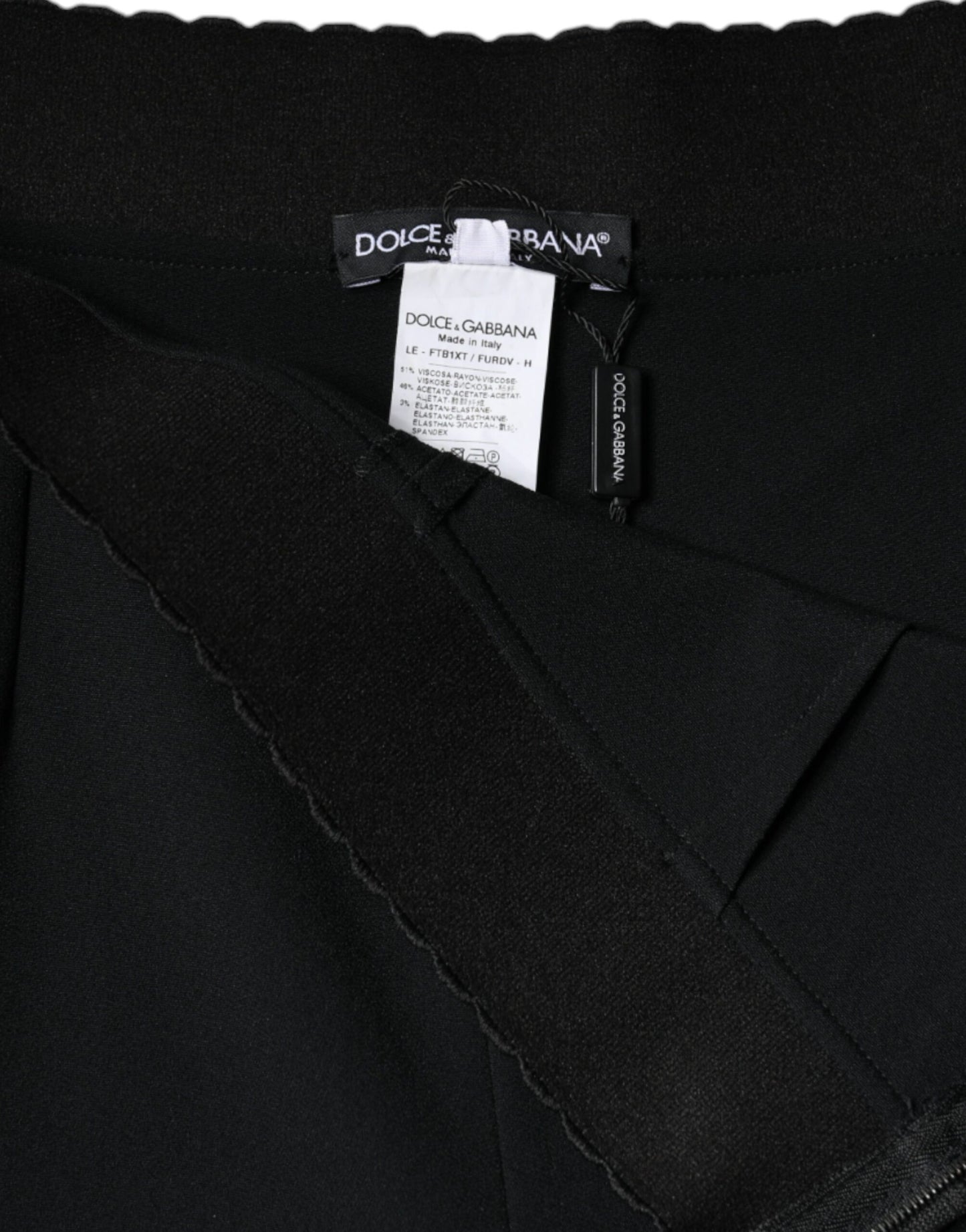 Pantalon fuselé taille haute en viscose noire Dolce & Gabbana