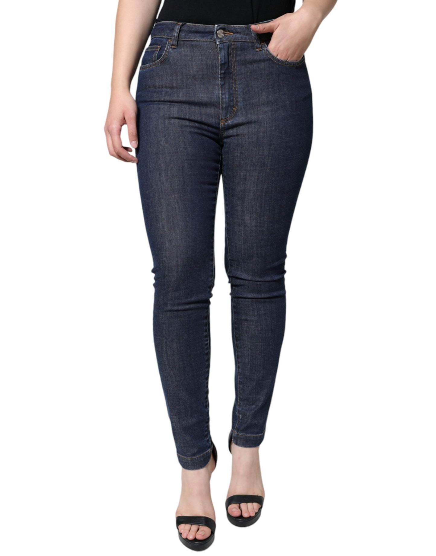 Jean skinny en coton bleu foncé QUEEN de Dolce & Gabbana