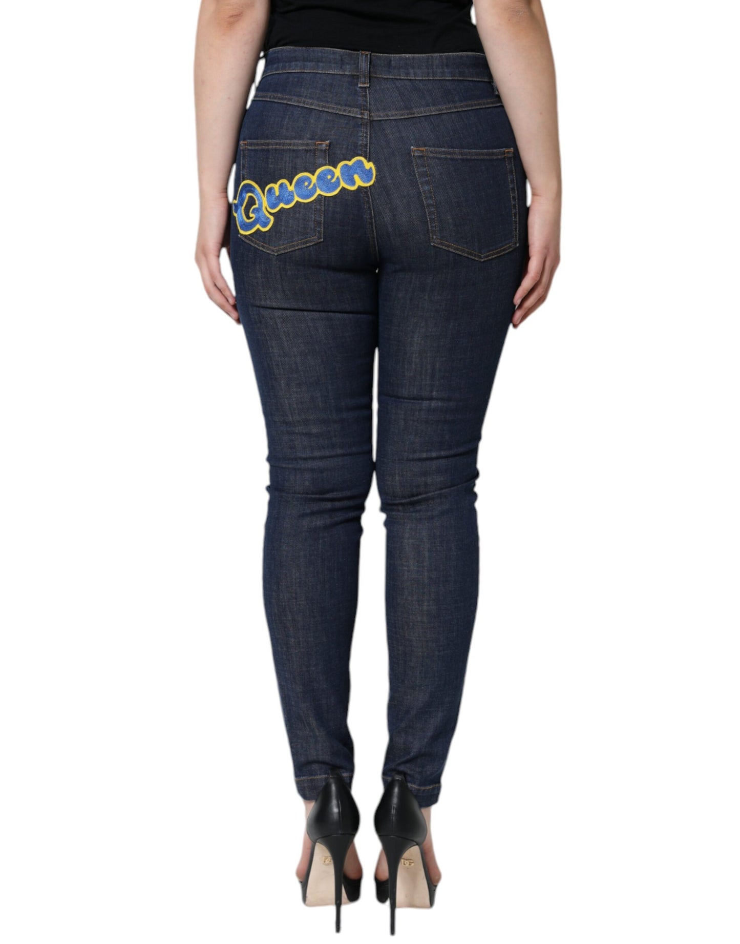 Jean skinny en coton bleu foncé QUEEN de Dolce & Gabbana