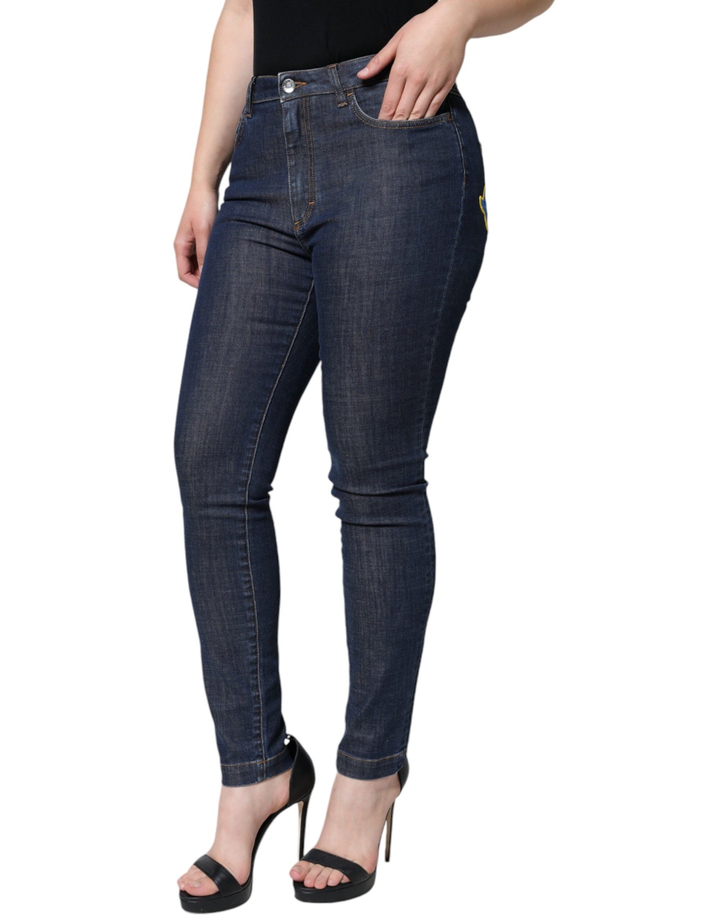 Jean skinny en coton bleu foncé QUEEN de Dolce & Gabbana