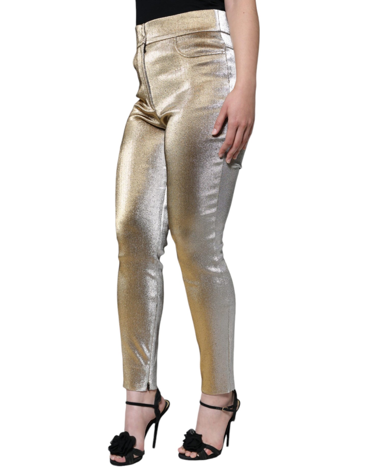 Pantalon skinny taille haute Dolce & Gabbana métallisé doré