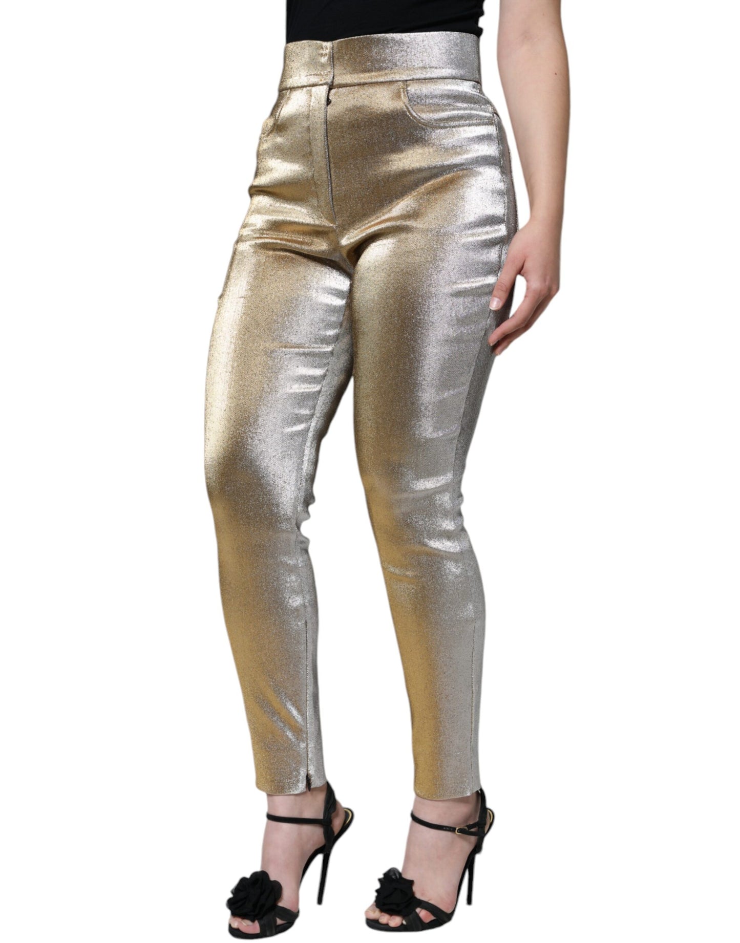 Pantalon skinny taille haute Dolce & Gabbana métallisé doré