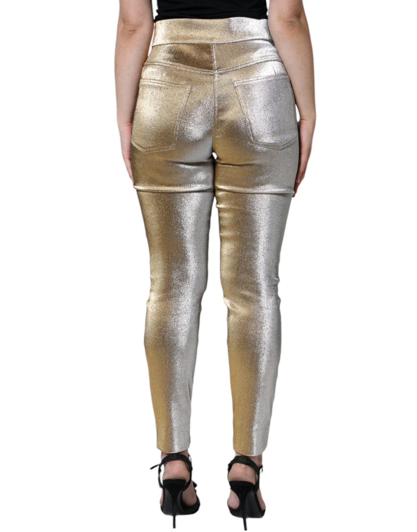 Pantalon skinny taille haute Dolce & Gabbana métallisé doré