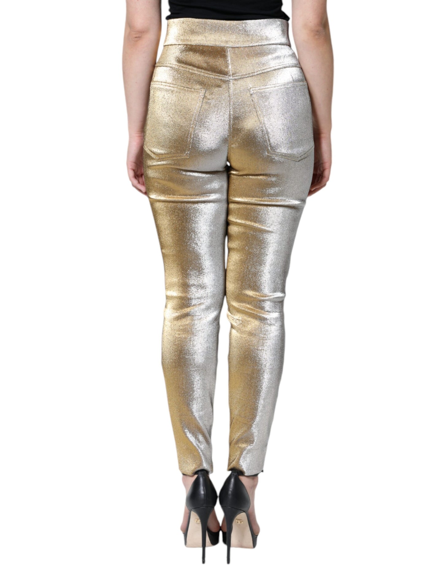 Pantalon skinny taille haute Dolce & Gabbana métallisé doré